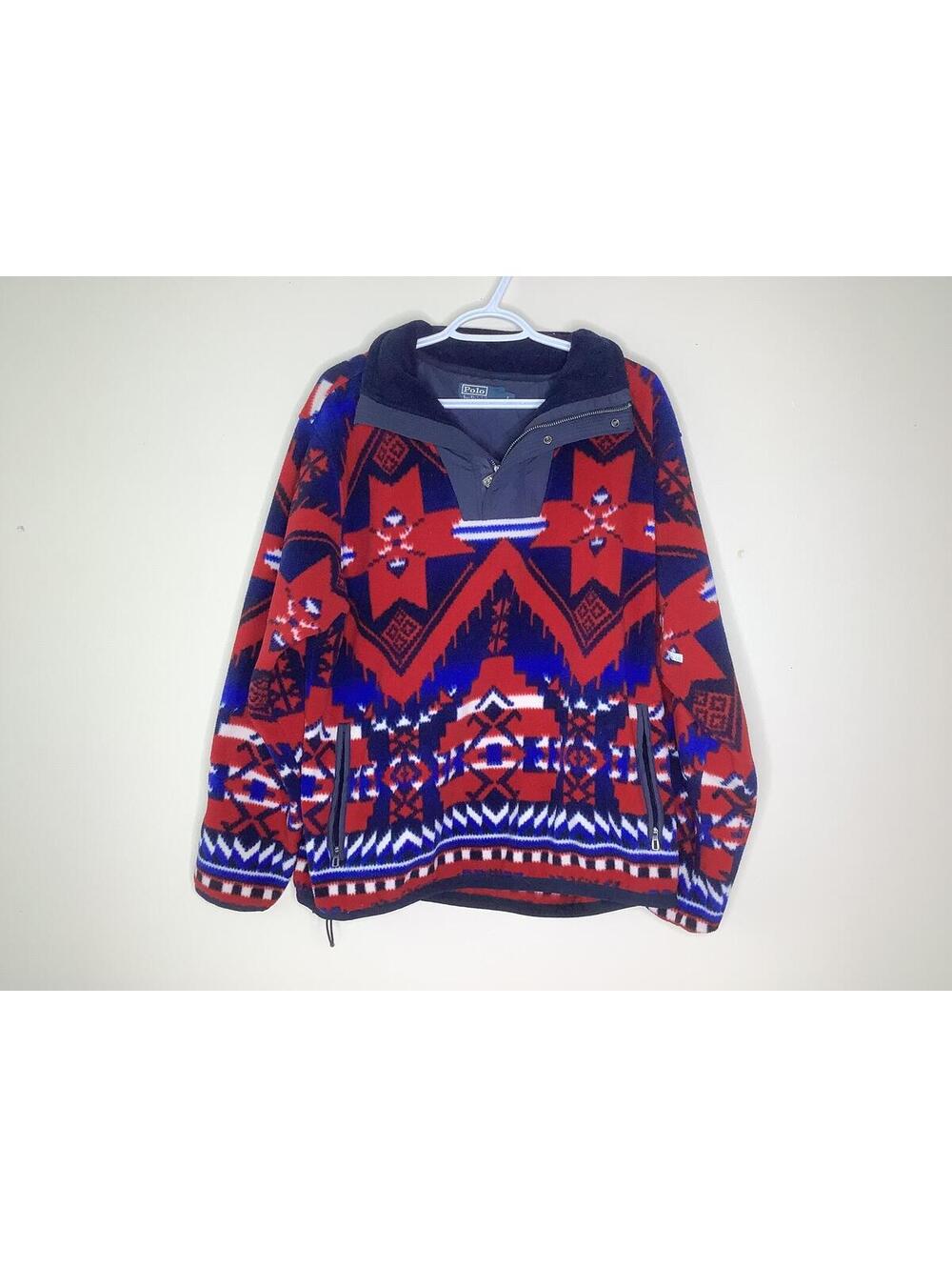 < Vintage Polo Ralph Lauren Aztec Southwestern Fleece Pullover > - Picture 2 of 9
